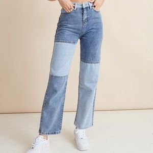 rue 21 blue colorblock high waisted jeans